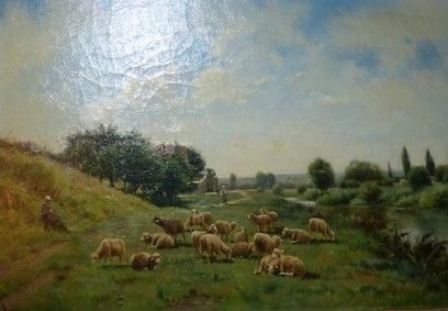Adrien SAUZAY (1841-1928) La gardienne de moutons

Huile sur toile 

Signée en bas...
