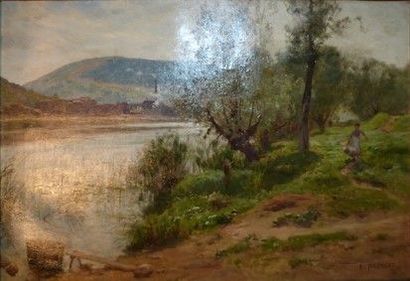 Émile ISENBART (1846-1921) Petite paysanne en bord de rivière

Huile sur toile 

Signée...