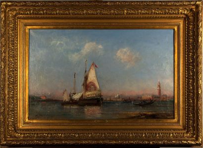 Emmanuel GALLARD-LÉPINAY (1842/1885) Barques sous voile latine, en fond Venise

Huile...