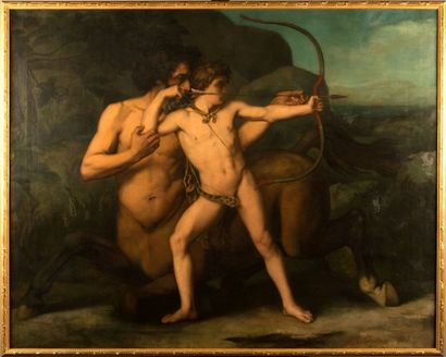 Auguste - Clément CHRETIEN "L'éducation d'Achille", 1861", toile.
Au revers une esquisse...