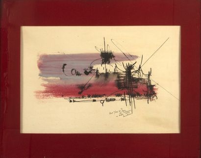 Georges MATHIEU (1921-2012) 
Composition noire et rouge
Gouache et encre sur papier
Signée...