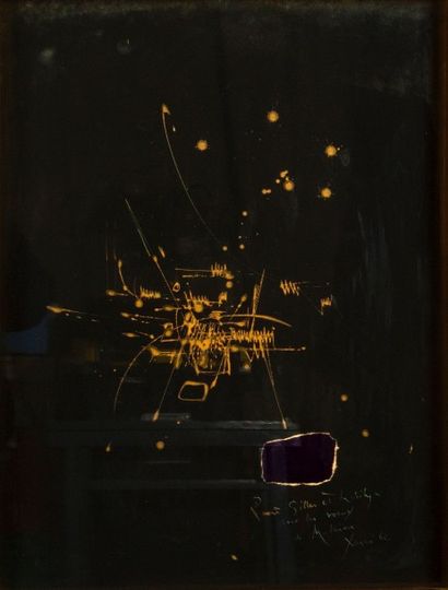 Georges MATHIEU (1921-2012) 
Composition sur fond noir
Peinture dorée sur cartoline...