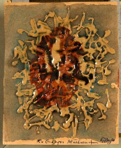 Mark Tobey (1890-1976) 
Abstraction rouge et crème sur fond bleuté, 1960
Aquarelle...