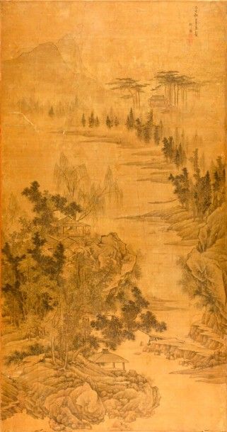 ZOU ZHE CHINE- Fin Epoque MING (1368-1644)
Encre sur soie : « Lettrés admirant un...