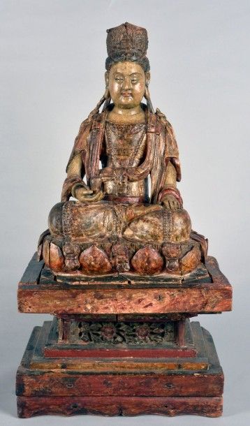 null CHINE- XIXe siècle, dans le style Ming

Statuette de Guanyin en bois laqué polychrome,...
