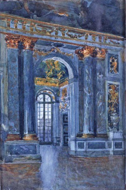 René BINET René BINET : 
« Intérieur du château de Versailles », 
aquarelle