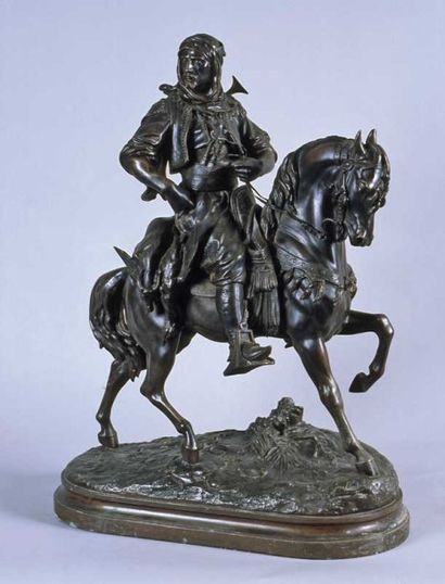 null E. GUILLEMIN et BARYE fils : 
« Cavalier arabe », bronze, H. 81 cm