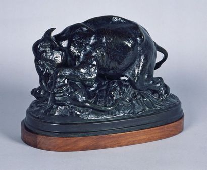 null Antoine-Louis BARYE (1795-1875) : « Éléphant écrasant un tigre »,
bronze, rare...
