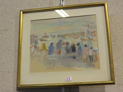 Jacques TRUPHEMUS (1922) «La plage, en fond sortie de port»
Gouache.
Signée en bas...