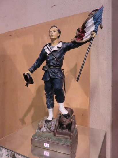 null Statuette en bronze peint: «Marin brandissant un drapeau français».
Hauteur:...