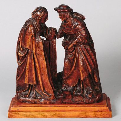 null Groupe : « La Visitation »,
bois naturel, Flandres,
XVIe, H. 32,5, L. 29 cm...