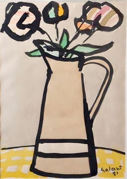 null René GALANT (1914-1997).

Le broc aux fleurs.

Encre et aquarelle sur papier,...