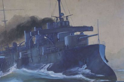 null Léon HAFFNER (1881-1972).

Croiseur par gros temps.

Gouache sur papier, signée...