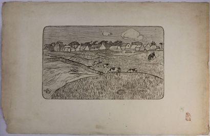 null Armand SEGUIN (1869-1903).
Femmes et vaches dans les champs en Bretagne.
Eau-forte...