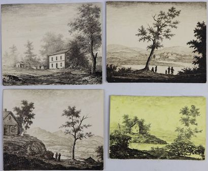 null Ecole française vers 1830.

Ensemble de neuf dessins miniatures à la plume figurant...