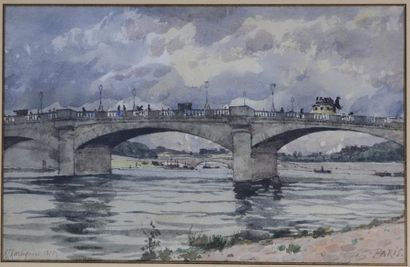 null Henri HARPIGNIES (1819-1916).

Paris, le pont de la Concorde.

Aquarelle signée,...