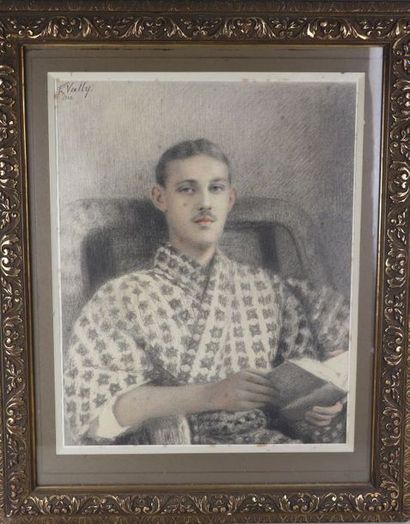 null Félix VALLY (1866-1954).

Portrait d'homme à la lecture.

Dessin au crayon,...