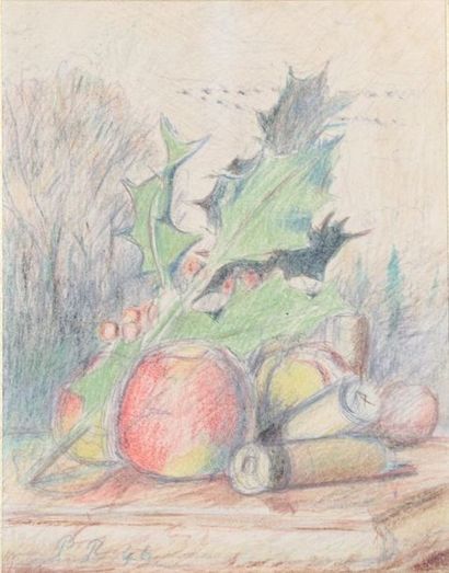 null Pierre ROY (1880-1950).

Nature morte à la branche de houx.

Crayons sur papier...