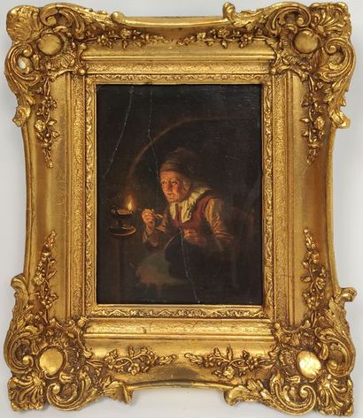 null D'après Gerrit DOW (1613-1675, Gérard DOU).

Scène d'intérieur, dite "La vieille...