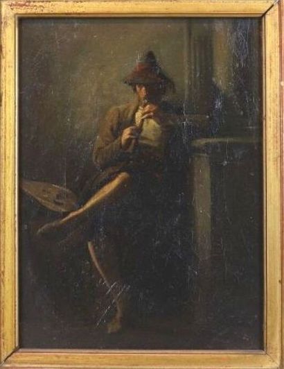 null Ecole française du XIXème siècle.

Portrait d'un napolitain jouant de la flûte.

Huile...