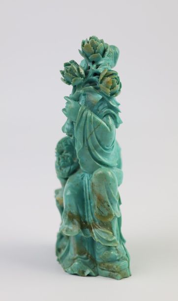 null CHINE, XXème siècle.

Cinq statuettes en turquoise représentant des femmes ou...