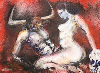 null Charlotte BRUEL (born 1965).

Ariadne and the Minotaur.

Oil on canvas, signed...