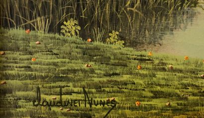 null Claudinei NUNES (born in 1948, Brazilian painter).

Paisagem com lago.

Oil...