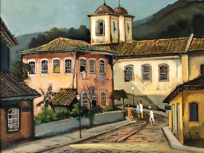 null Omar PELLEGATTA (1925-2000, peintre brésilien).

Vue de village au Brésil.

Huile...