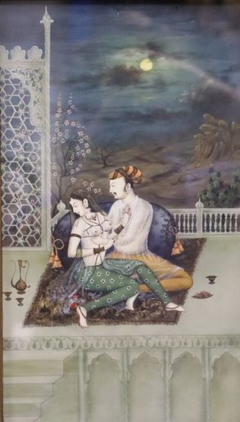 null Indo-Persian school.

Couple in the moonlight.

Canvas tempera.

H_36 cm W_21.5...