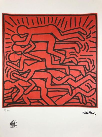 null Keith HARING (1958-1990), d'après.

Pile humaine sur fond rouge.

Sérigraphie...