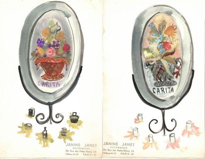 null Janine JANET (1913-2000) pour CARITA.

Deux grands médaillons floraux pour vitrines,...