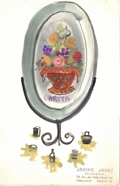 null Janine JANET (1913-2000) pour CARITA.

Deux grands médaillons floraux pour vitrines,...