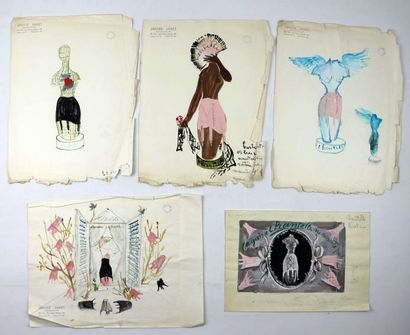 null Janine JANET (1913-2000) pour CHANTELLE. 

Ensemble de cinq dessins, tels que...