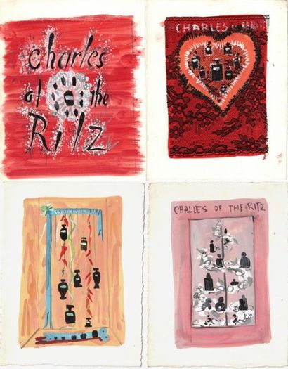 null Janine JANET (1914-2000) pour CHARLES OF THE RITZ. 

Quatre dessins pour vitrine,...