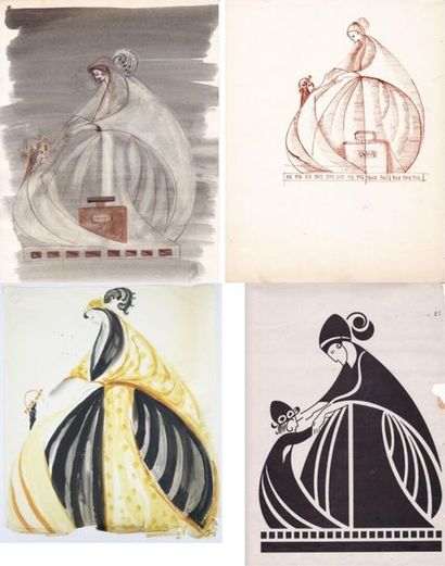 null Janine JANET (1913-2000) pour les parfums LANVIN.

Ensemble de quatre dessins...