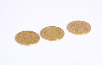 null Trois pièces de 20 francs or, Napoléon III et Suisse.

19,46 grammes