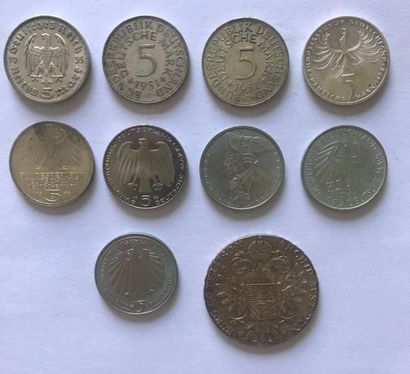 null ALLEMAGNE : 9 pièces de 5 marks argent : 1935, 1951, 1978, 1979,1983, 1987,...