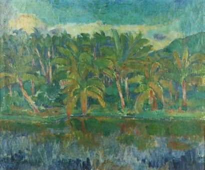 Theo MEIER (1908-1982). 
Palmiers à Tahiti....