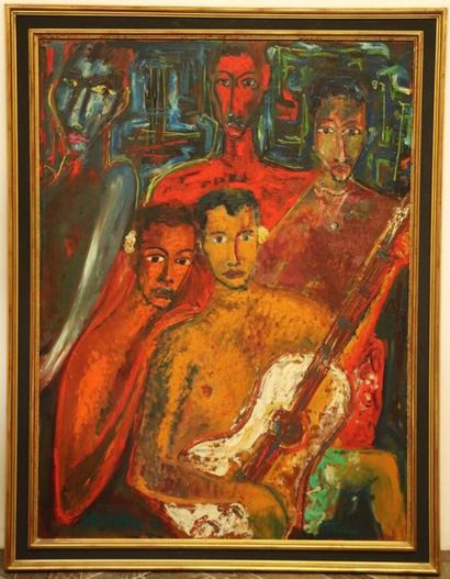 null Nicolai MICHOUTOUCHKINE (1929-2010).

Les musiciens au Vanuatu.

Huile sur panneau,...