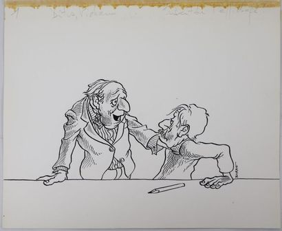 null André François BARBE (1936-2014). 

Caricatures d'affichistes.

Cinq dessins...