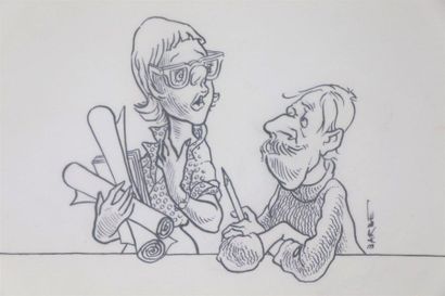 null André François BARBE (1936-2014). 

Caricatures d'affichistes.

Cinq dessins...