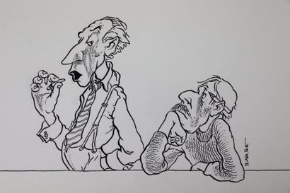 null André François BARBE (1936-2014). 

Caricatures d'affichistes.

Cinq dessins...