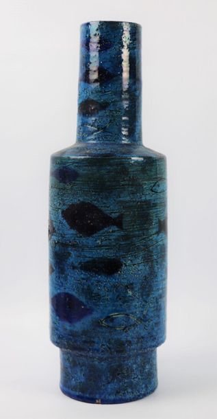 null Alfo LONDI (1911-2003) pour BITOSSI.

Grand vase aux poissons sur fond bleu.

Marqué...