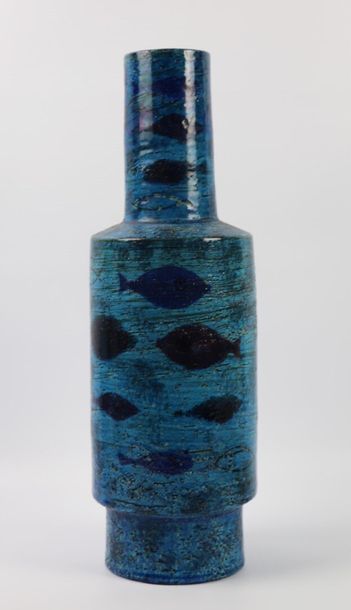 null Alfo LONDI (1911-2003) pour BITOSSI.

Grand vase aux poissons sur fond bleu.

Marqué...