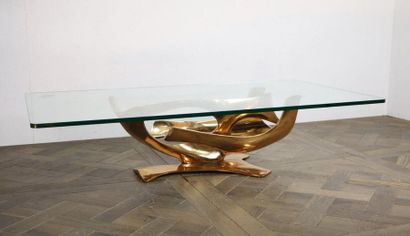 null Fred BROUARD (1944-1999).

Table basse - c.1970

Bronze patiné et verre.

Modèle...
