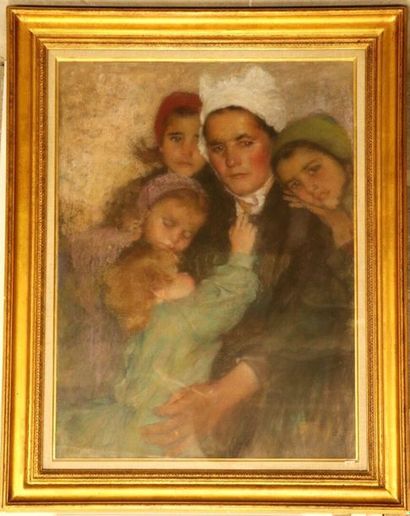 null Lucien LÉVY-DHURMER (1865-1953).

Bretonne et ses enfants.

Pastel, signé en...