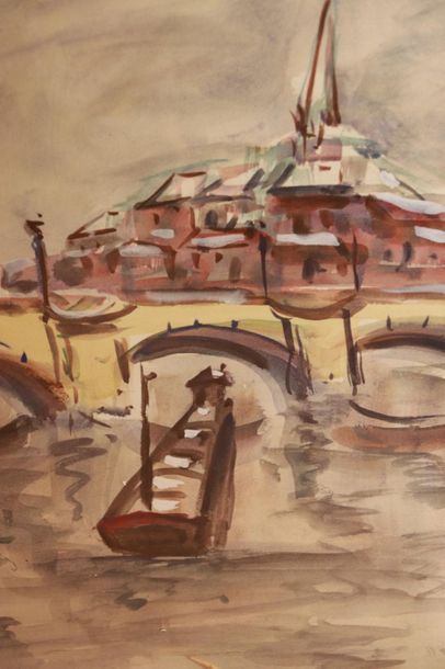 null Roland DUBUC (1924-1998).

Paris, bateau sur la Seine.

Aquarelle, signée en...