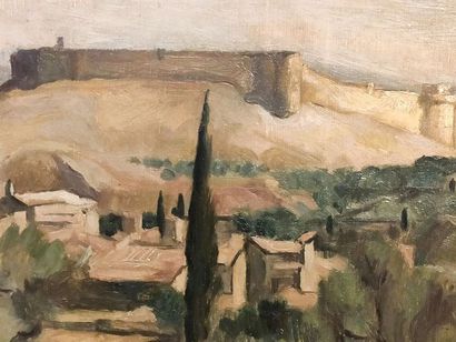 null Edouard Georges MACAVOY (1905-1991).

Paysage avec ville fortifiée.

Huile sur...