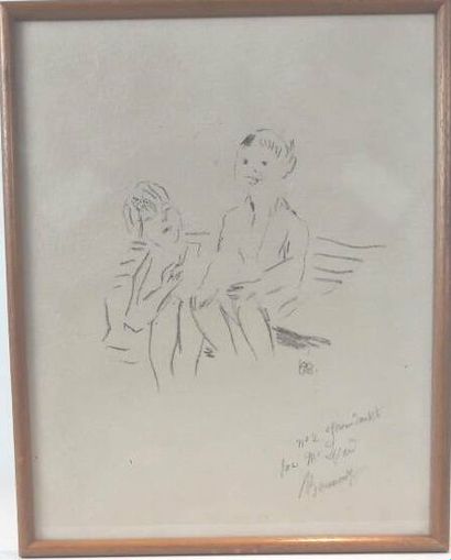 null Pierre BONNARD (1867-1947). 

Deux enfants sur un banc, 1945. 

Lithographie...