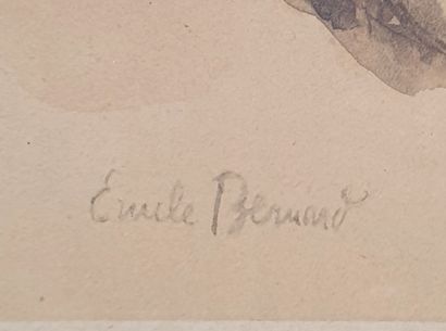 null Emile Henri BERNARD (1868-1941).

Nu allongé.

Lavis d'encre sur papier, signé...
